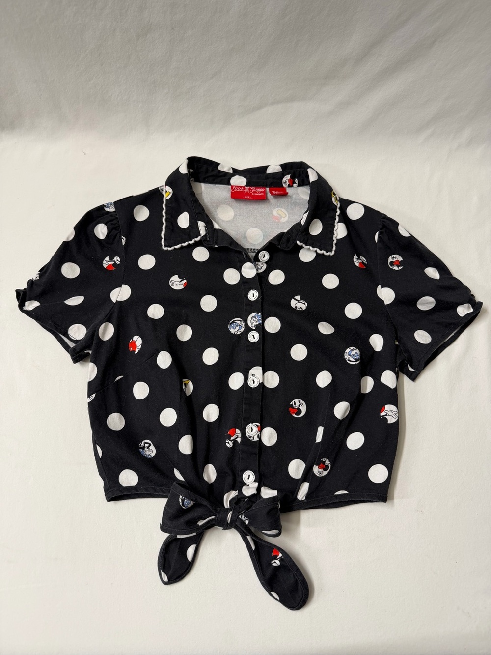 Disney Stitch Shoppe by Loungefly Polka Dot Tie-Front Crop Top | Size L